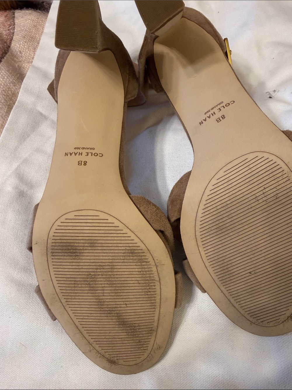 Cole Haan Women's Suede Braided Block Heel Sandals in Taupe 8B - Picture 3 of 6